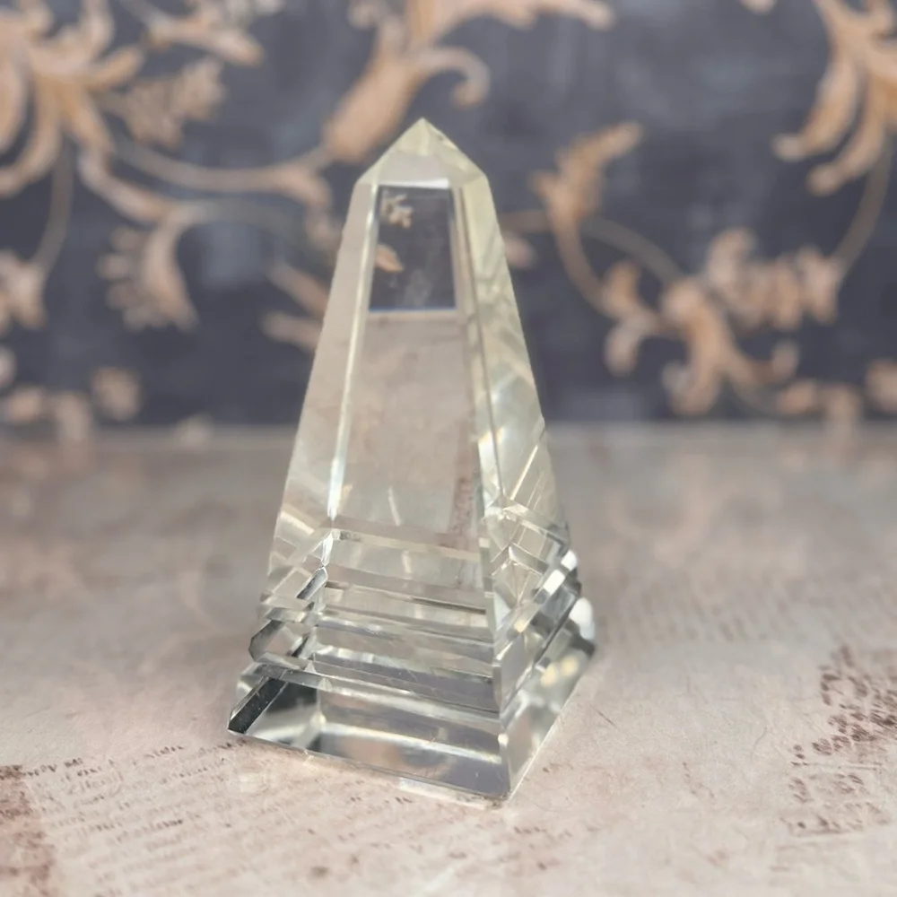 Vintage Cut Glass Crystal Obelisk Paperweight Art Deco Style - Picture 3 of 9
